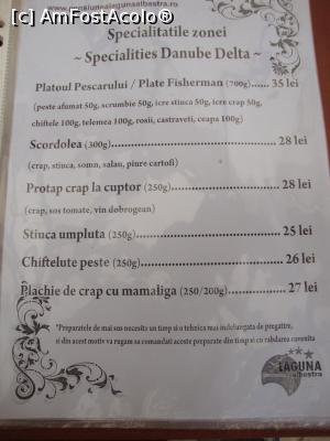 [P23] Restaurantul pensiunii Laguna albastră din Murighiol - pentru că ne aflam în Delta Dunării, din meniu nu puteau lipsi ”specialitățile zonei”.  » foto by Floryn81
 - 
<span class="allrVoted glyphicon glyphicon-heart hidden" id="av790442"></span>
<a class="m-l-10 hidden" id="sv790442" onclick="voting_Foto_DelVot(,790442,20205)" role="button">șterge vot <span class="glyphicon glyphicon-remove"></span></a>
<a id="v9790442" class=" c-red"  onclick="voting_Foto_SetVot(790442)" role="button"><span class="glyphicon glyphicon-heart-empty"></span> <b>LIKE</b> = Votează poza</a> <img class="hidden"  id="f790442W9" src="/imagini/loader.gif" border="0" /><span class="AjErrMes hidden" id="e790442ErM"></span>