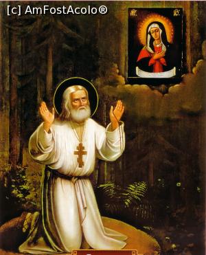 [P61] Diveevo. Icoana Sfântului Serafim de Sarov rugându-se pe stâncă în fața icoanei Maicii Domnului ”Umilenie” » foto by mariana.olaru <span class="label label-default labelC_thin small">NEVOTABILĂ</span>